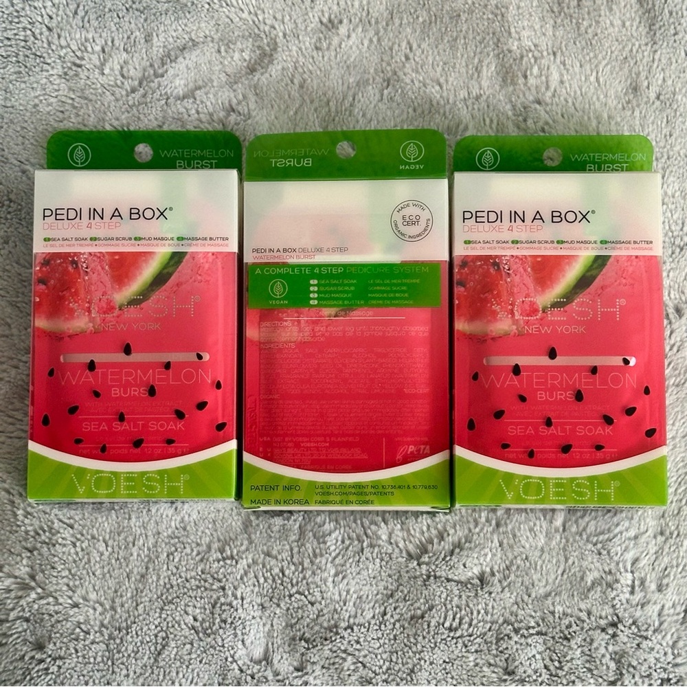 3 x Voesh Pedi in a Box Deluxe 4 Step WATERMELON BURST NIB Sealed Pedicure Foot‎